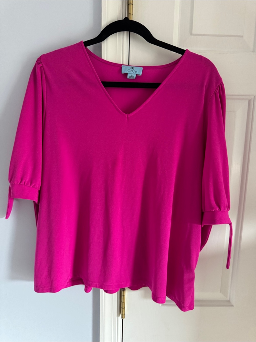 CeCe Hot Pink V-Neck Tie Sleeve Elbow Sleeve Blouse XL